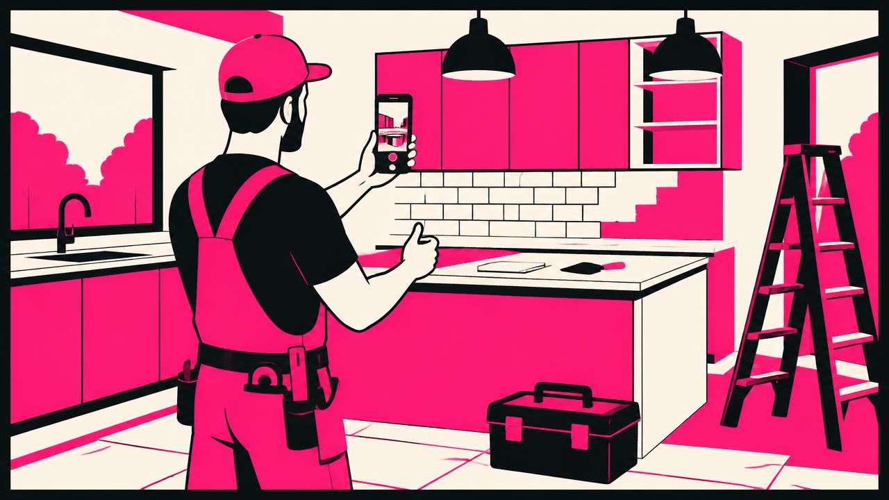 A home services professional filming a short video on a job site