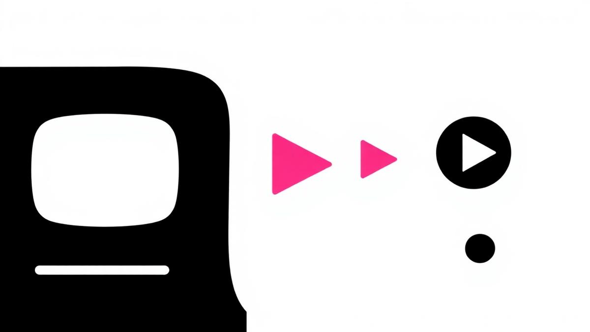 Neo-brutalist graphic of a vertical phone and play buttons in hot pink, black and white